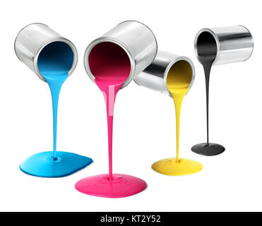 Metallo lattine di lattina versando il colore CMYK VERNICE Foto Stock