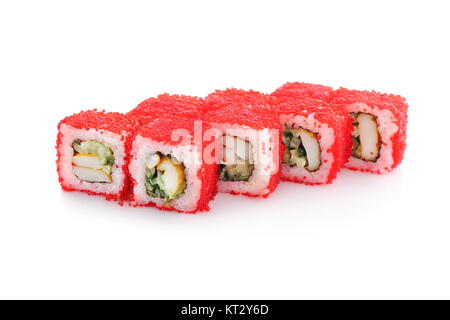 Sushi ika maki su uno sfondo bianco isolato Foto Stock