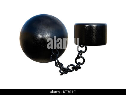 3D Rendering prigioniero a sfera e catena su bianco Foto Stock
