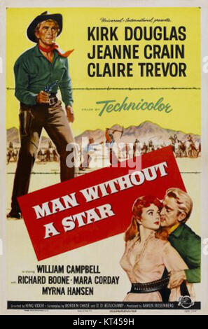 Un poster promozionale dal film del 1955 *Man Without a Star*, con Kirk Douglas. Il film è un classico occidentale, che raffigura la storia di un uomo in cerca di redenzione nella frontiera americana. Foto Stock