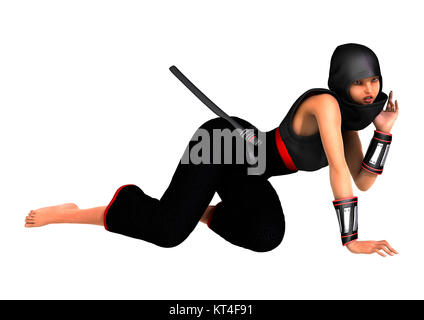 3D Rendering Ninja femmina su bianco Foto Stock