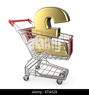 Red Carrello spesa con golden pound cambio segno 3D Foto Stock