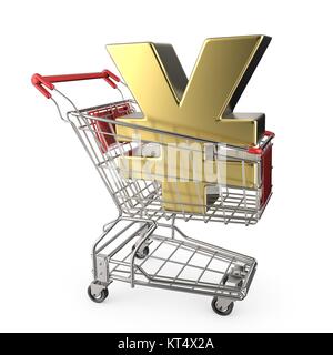 Red Carrello spesa con golden yen giapponese cambio segno 3D Foto Stock