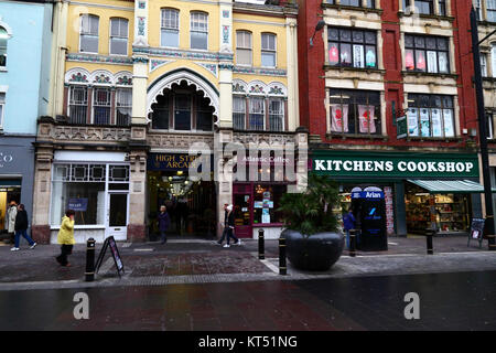 Ingresso High Street Arcade da St Mary Street, Cardiff, South Glamorgan, Wales, Regno Unito Foto Stock