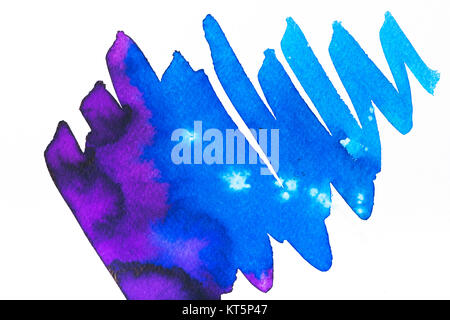 Una pittura astratta con un luminoso blu e viola i tratti di pennello su bianco Foto Stock