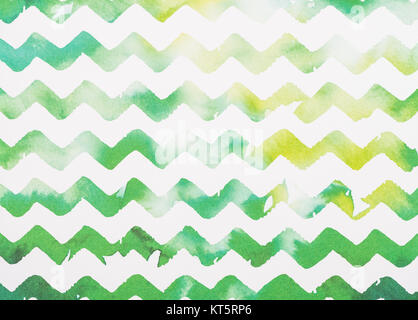 Zig-zag bianco e verde di sfondo ad acquerello Foto Stock