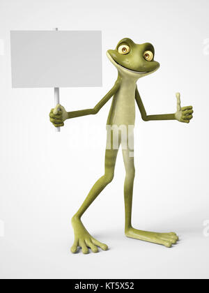3D rendering di cartoon frog holding segno vuota. Foto Stock