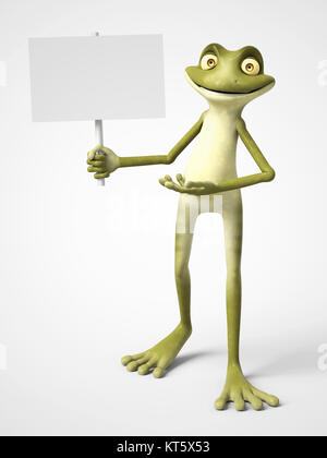 3D rendering di cartoon frog holding segno vuota. Foto Stock