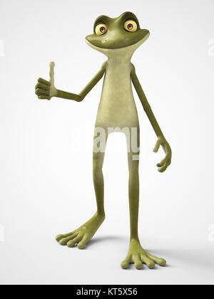 3D rendering di cartoon rana facendo un pollice in alto. Foto Stock