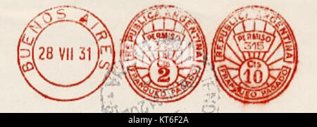 Un francobollo argentino della serie A2D, che rappresenta la storia filatelica del paese. Questo francobollo presenta elementi di design esclusivi ed è un oggetto da collezione per gli appassionati di francobolli. Foto Stock