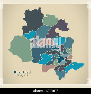 Città moderna mappa - Bradford con colorato boroughs illustrazione Foto Stock