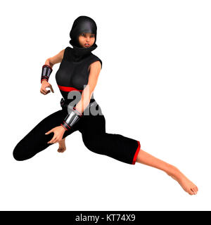 3D Rendering Ninja femmina su bianco Foto Stock