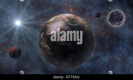 Universo con le stelle e le galassie nello spazio esterno 3D Rendering Foto Stock