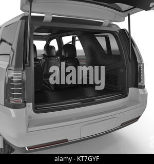 Pulire SUV vuota trunk isolato su uno sfondo bianco. 3D illustrazione Foto Stock