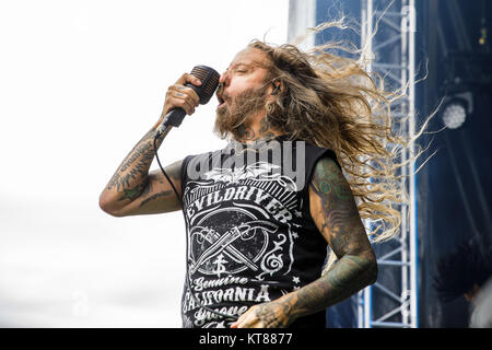 La American heavy metal band DevilDriver esegue un live durante il danese la musica heavy metal festival Copehell 2017 a Copenaghen. Qui la cantante Dez Fafara è visto dal vivo sul palco. Danimarca, 22/06 2017. Foto Stock