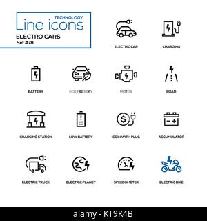 Elettro cars - linea design set di icone Illustrazione Vettoriale