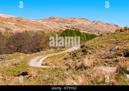 Montagne e il sentiero del West Highland Way vicino Inverarnan, Scozia Foto Stock