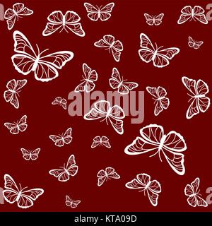 Sagome di farfalle bianco su uno sfondo rosso Illustrazione Vettoriale