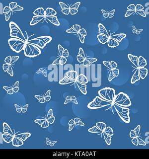 Sagome di farfalle bianco su sfondo blu Illustrazione Vettoriale