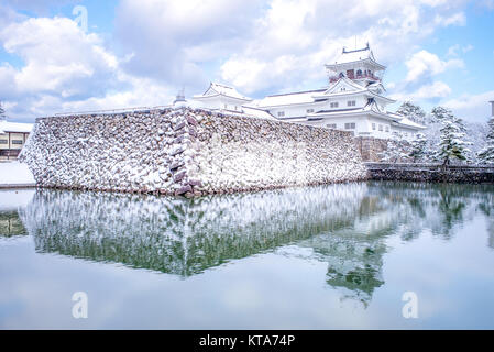 Paesaggio del castello di Toyama in inverno Foto Stock