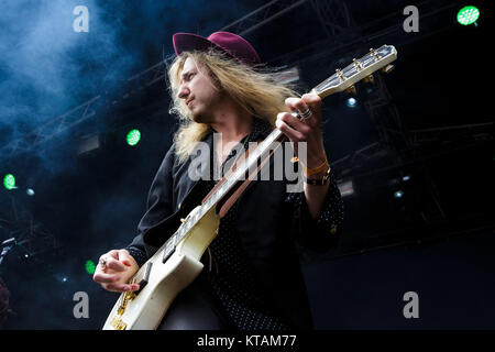 Il British hard rock band ingloriosa esegue un live durante il danese la musica heavy metal festival Copehell 2017 a Copenaghen. Qui il chitarrista Andreas Eriksson è visto dal vivo sul palco. Danimarca, 22/06 2017. Foto Stock