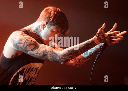 Il vocalist americano e musicista Mitch Lucker esegue un concerto dal vivo al Roskilde Festival 2012. Danimarca, 08/07 2012. Foto Stock