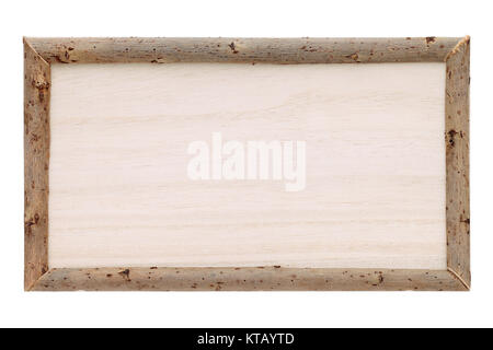 Asse di legno banner isolati su sfondo bianco Foto Stock