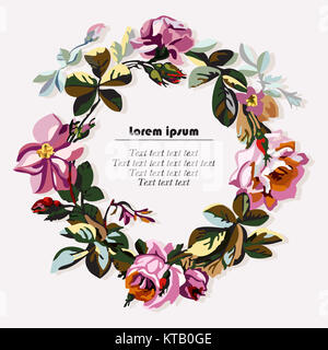 Mano di vettore bozzetto floreale di corona con rose Foto Stock