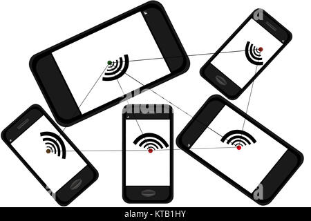 Kollektion diverser smartphone. Konzept Vernetzung und Kommunikation von verschiedenen Medien. Foto Stock