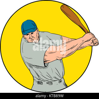 Giocatore di baseball bat oscillante disegno Foto Stock