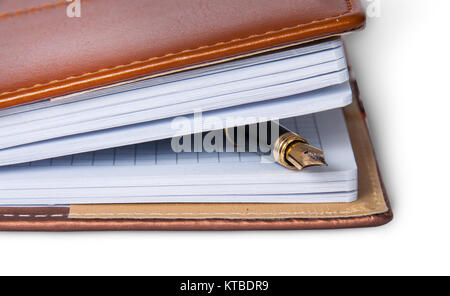 Closeup penna stilografica nel notebook Foto Stock
