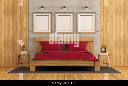 In legno e calcestruzzo camera da letto master Foto Stock