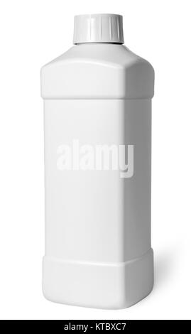 Bottiglia di plastica bianca di detersivo ruotato Foto Stock