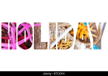 Parola vacanza al di sopra delle stelle marine. Foto Stock