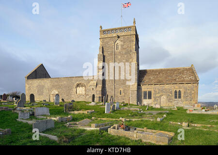 St Nicholas Chiesa Vecchia, in salita, Weston Super Mare, Somerset xi secolo chiesa normanna sulla cima delle scogliere Il Grade ii Listed Foto Stock