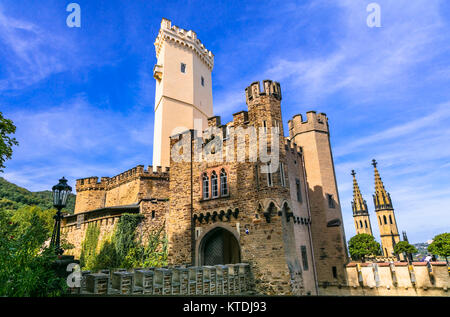 Imponente Castello di Stolzenfels,panramic vista,Germania. Foto Stock