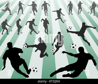 Silhouette nera dei giocatori di calcio, illustrazione vettoriale Foto Stock