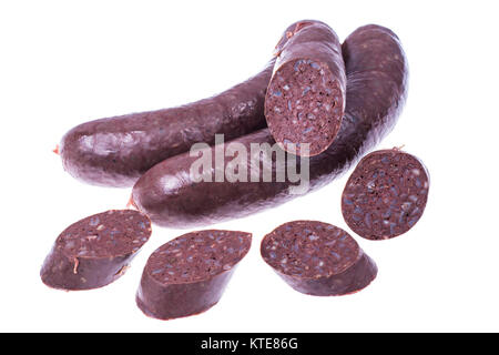 Black Pudding, sangue salsiccia tagliata a pezzetti. Foto Studio Foto Stock