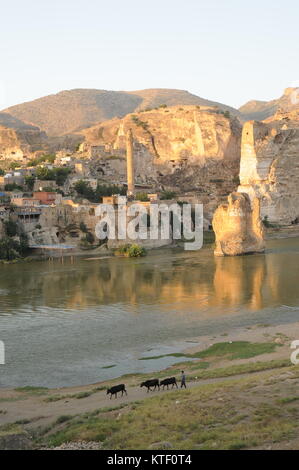 Hasankeyf è una città antica e distretto situato lungo il fiume Tigri nella provincia di Batman nel sud-est della Turchia. Essa è stata dichiarata una naturale cons Foto Stock