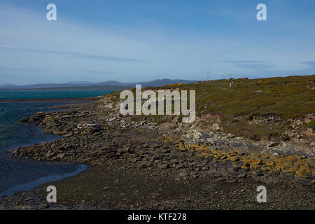 Resti di insediamento storico porto Egmont sulle Isole Falkland risalente al 1765. Foto Stock