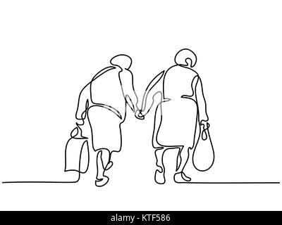 Le donne anziane gli amici a piedi Illustrazione Vettoriale