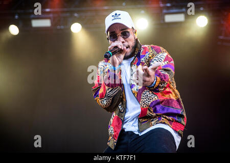 Il rapper americano, cantante e produttore record Paak Anderson (stilizzata Anderson .Paak) esegue un concerto dal vivo presso il norvegese music festival Øyafestivalen 2016 a Oslo. Norvegia, 13/08 2016. Foto Stock