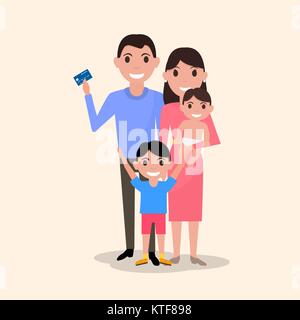 Vector famiglia felice con una plastica carta di credito Illustrazione Vettoriale