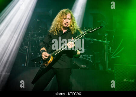 Norvegia, Oslo - Agosto 1, 2017. La American thrash metal band Megadeth esegue un concerto dal vivo a Sentrum scena in Oslo. Qui il chitarrista e cantante Dave Mustaine è visto dal vivo sul palco. Foto Stock