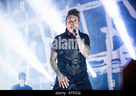 Norvegia - Oslo Ottobre 23, 2017. Il rock americano metal band Papa Roach esegue un concerto dal vivo al Rockefeller di Oslo. Qui il cantante Jacoby Shaddix è visto dal vivo sul palco. (Photo credit: Gonzales foto - Terje Dokken). Foto Stock