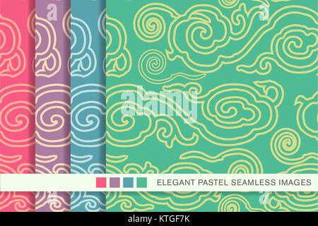 Seamless sfondo pastello set Cinese orientale modello di cloud computing Illustrazione Vettoriale