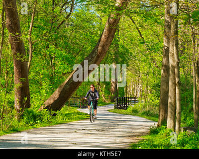 Ohio e Canale Erie Alzaia, serratura profonda zona estrattiva, Cuyahoga Valley National Park, Brecksville, Ohio, Stati Uniti d'America Foto Stock