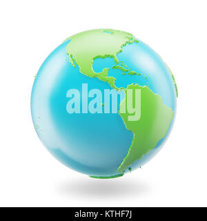 Globo terrestre isolato su sfondo bianco. Mondo pianeta Terra icona, 3D Rendring Foto Stock