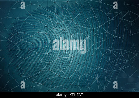 La scansione delle impronte digitali del sistema di identificazione. Scansione delle impronte digitali fornisce accesso di sicurezza con identificazione biometrica. Il rendering 3D. Foto Stock