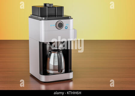 Macchina per caffè moderno o macchina per il caffè sul tavolo di legno. Il rendering 3D Foto Stock